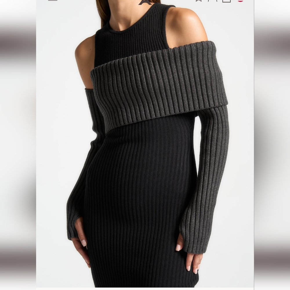 🕶Overlay Knitted Midaxi Dress Black& Gray🕶 - Picture 3 of 12